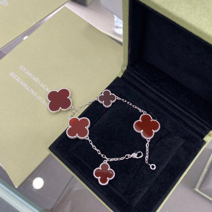 [⭐Sparkve]CLOVER 5 MOTIFS SIVLER CARNELIAN BRACELET