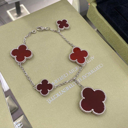 [⭐Sparkve]CLOVER 5 MOTIFS SIVLER CARNELIAN BRACELET