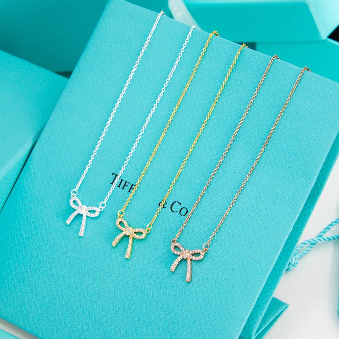 [⭐Sparkve Jewels]RIBBON NECKLACE BOW PENDANT DIAMOND CHARM CHAIN