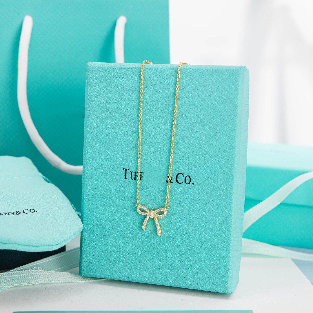 [⭐Sparkve Jewels]RIBBON NECKLACE BOW PENDANT DIAMOND CHARM CHAIN