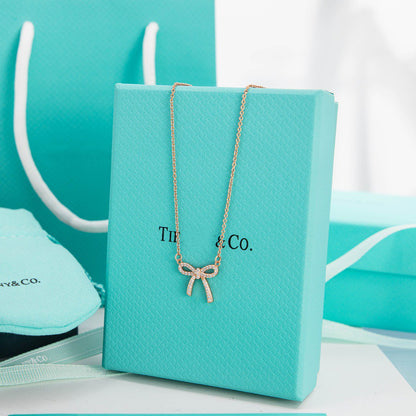 [⭐Sparkve Jewels]RIBBON NECKLACE BOW PENDANT DIAMOND CHARM CHAIN