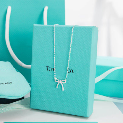 [⭐Sparkve Jewels]RIBBON NECKLACE BOW PENDANT DIAMOND CHARM CHAIN