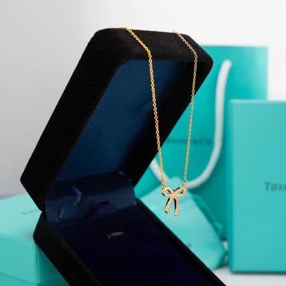 [⭐Sparkve Jewels]RIBBON NECKLACE BOW PENDANT DIAMOND CHARM CHAIN