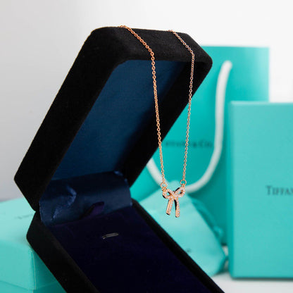 [⭐Sparkve Jewels]RIBBON NECKLACE BOW PENDANT DIAMOND CHARM CHAIN