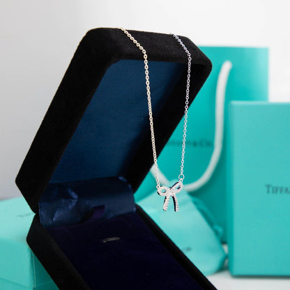 [⭐Sparkve Jewels]RIBBON NECKLACE BOW PENDANT DIAMOND CHARM CHAIN