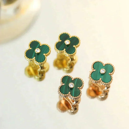 [⭐Sparkve]CLOVER MEDIUM 1 MOTIFS MALACHITE DIAMOND EARRINGS