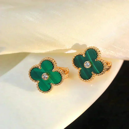 [⭐Sparkve]CLOVER MEDIUM 1 MOTIFS MALACHITE DIAMOND EARRINGS