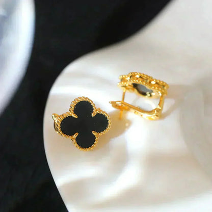 [⭐Sparkve]CLOVER MEDIUM 1 MOTIFS  ONYX STUD EARRINGS