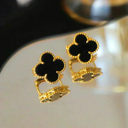 [⭐Sparkve]CLOVER MEDIUM 1 MOTIFS  ONYX STUD EARRINGS