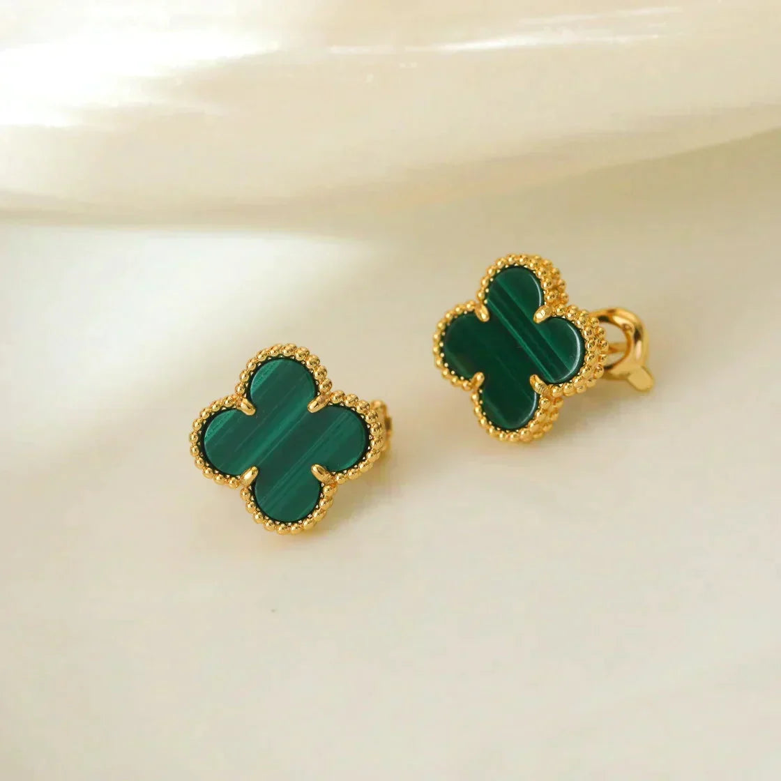 [⭐Sparkve]CLOVER MEDIUM 1 MOTIFS MALACHITE  EARRINGS