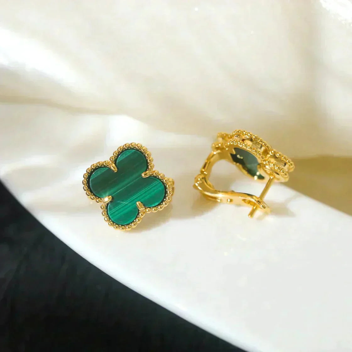 [⭐Sparkve]CLOVER MEDIUM 1 MOTIFS MALACHITE  EARRINGS