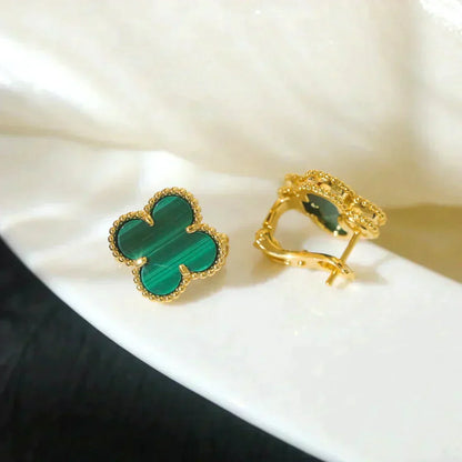 [⭐Sparkve]CLOVER MEDIUM 1 MOTIFS MALACHITE  EARRINGS