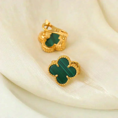 [⭐Sparkve]CLOVER MEDIUM 1 MOTIFS MALACHITE  EARRINGS