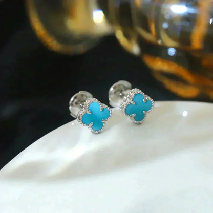 [⭐Sparkve]CLOVER MINI 9.5MM ONYX STUD EARRINGS SILVER