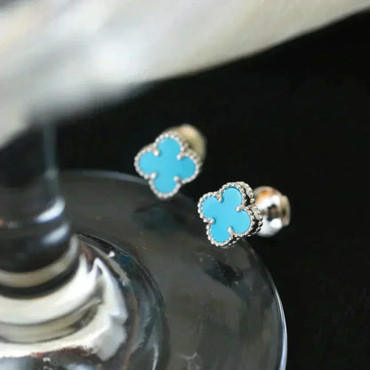 [⭐Sparkve]CLOVER MINI 9.5MM ONYX STUD EARRINGS SILVER