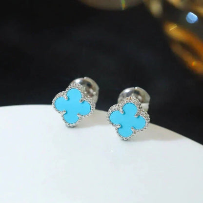 [⭐Sparkve]CLOVER MINI 9.5MM ONYX STUD EARRINGS SILVER