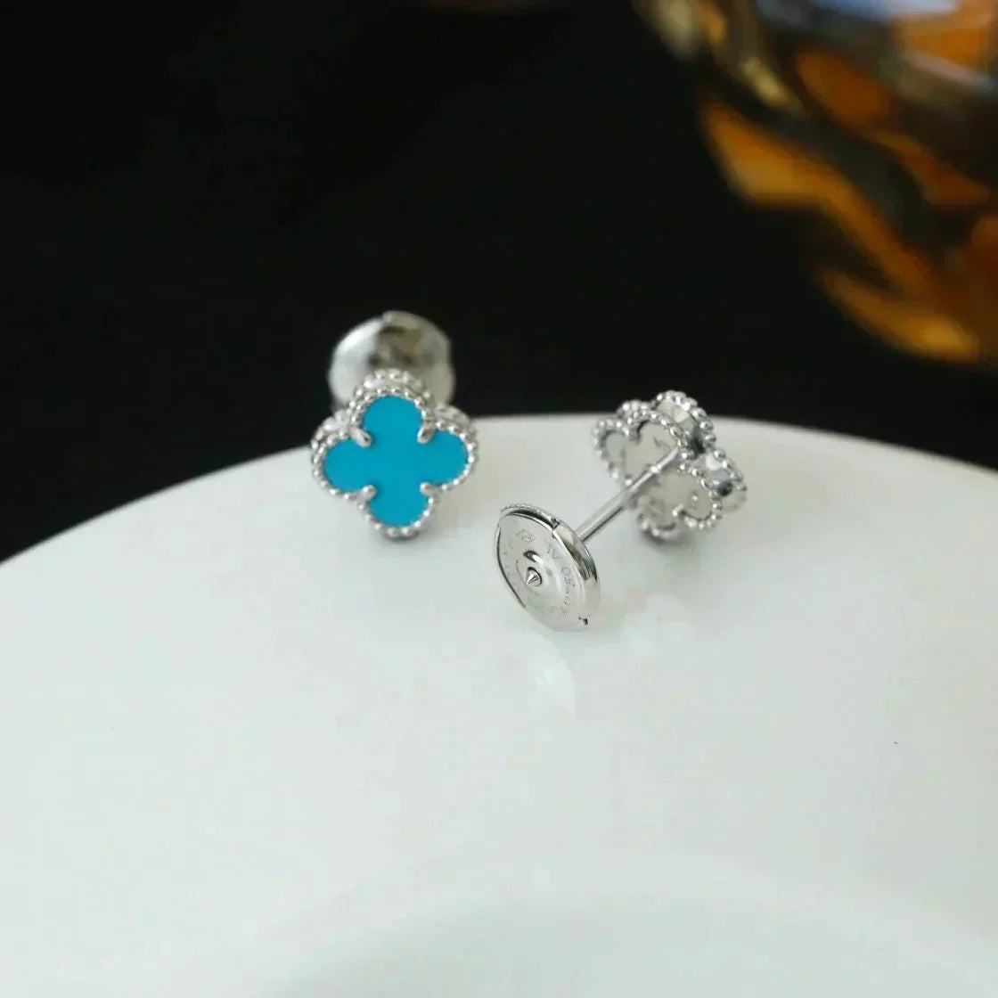 [⭐Sparkve]CLOVER MINI 9.5MM ONYX STUD EARRINGS SILVER