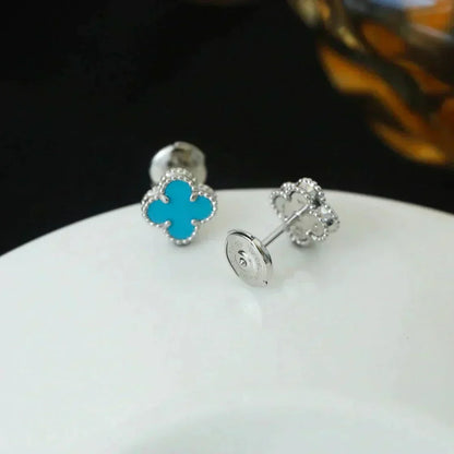 [⭐Sparkve]CLOVER MINI 9.5MM ONYX STUD EARRINGS SILVER