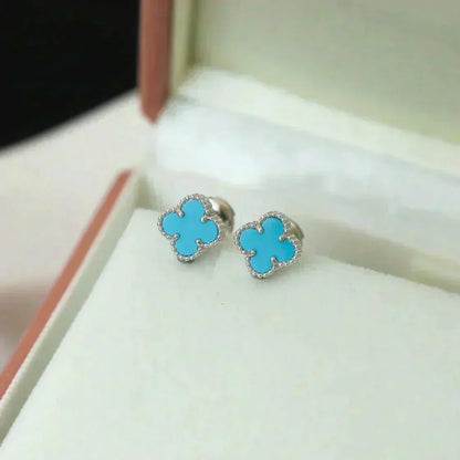 [⭐Sparkve]CLOVER MINI 9.5MM ONYX STUD EARRINGS SILVER