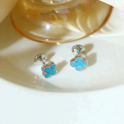 [⭐Sparkve]CLOVER MINI 9.5MM ONYX STUD EARRINGS SILVER