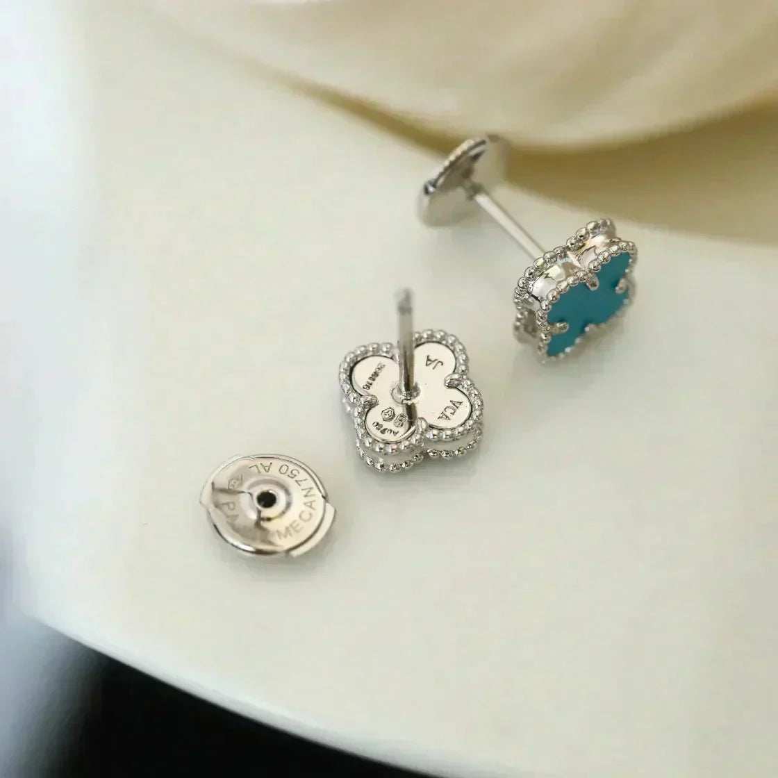 [⭐Sparkve]CLOVER MINI 9.5MM ONYX STUD EARRINGS SILVER