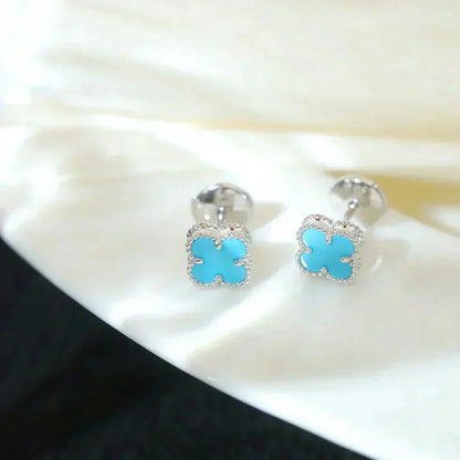 [⭐Sparkve]CLOVER MINI 9.5MM ONYX STUD EARRINGS SILVER