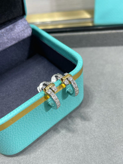 [⭐Sparkve Jewels]EDGE DIAMOND PINK GOLD EARRINGS