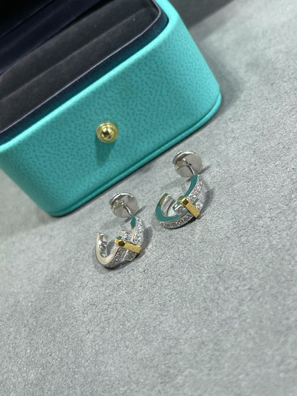 [⭐Sparkve Jewels]EDGE DIAMOND PINK GOLD EARRINGS
