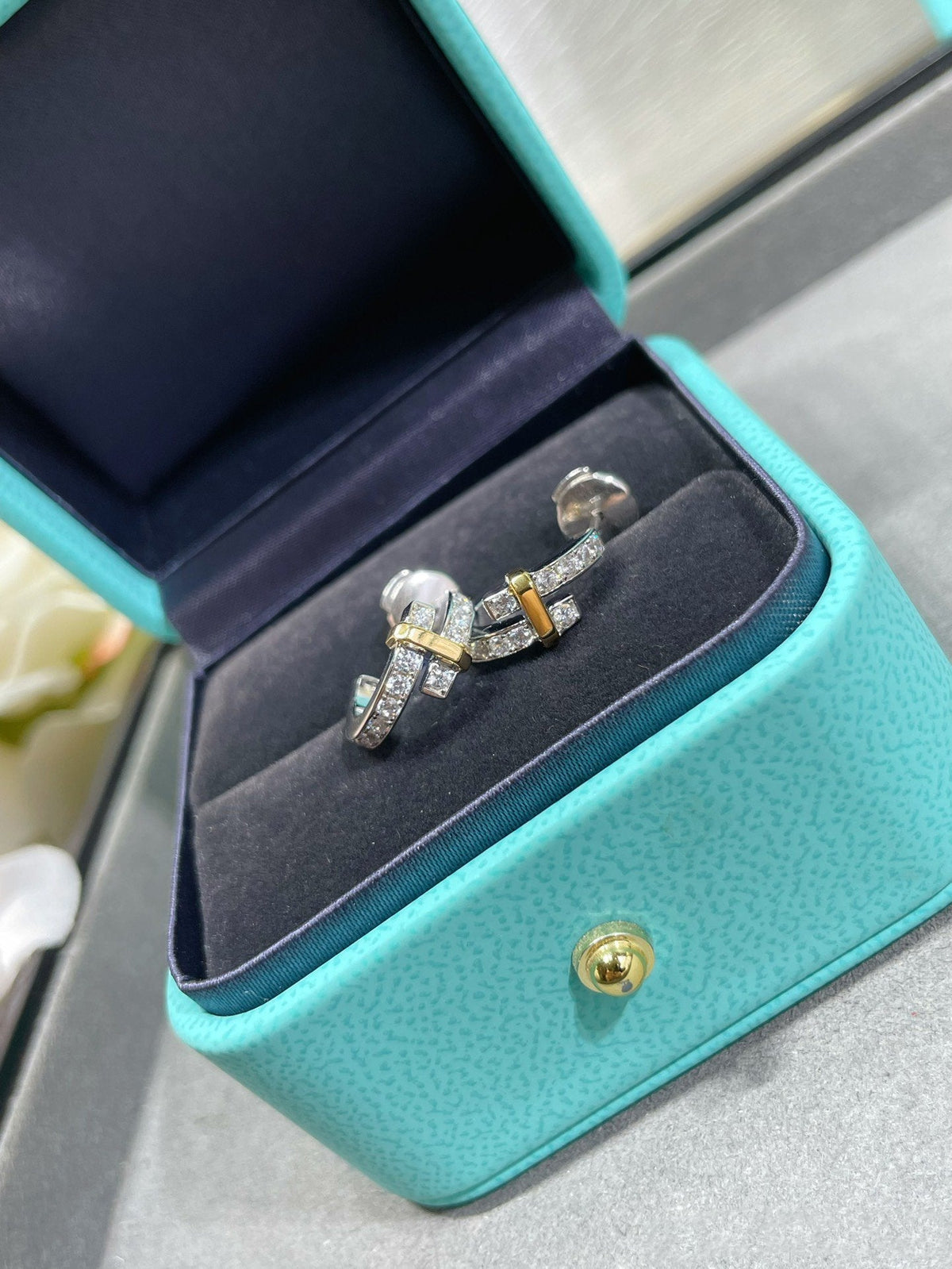 [⭐Sparkve Jewels]EDGE DIAMOND PINK GOLD EARRINGS