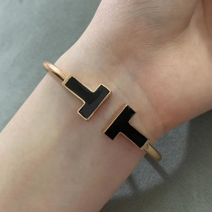 [⭐Sparkve Jewels]T WIDE ONYX OPEN BRACELET