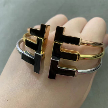 [⭐Sparkve Jewels]T WIDE ONYX OPEN BRACELET