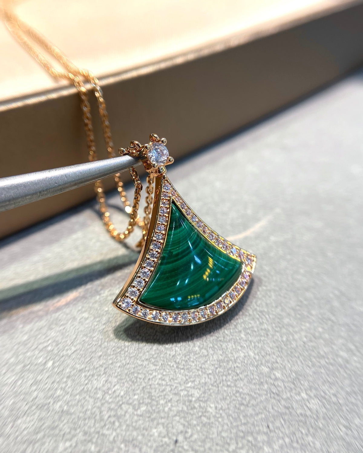 [⭐Sparkve]DREAM MALACHITE DIAMOND PAVED PINK GOLD NECKLACE