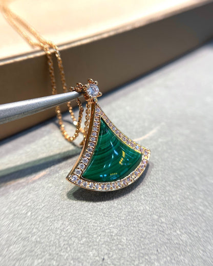 [⭐Sparkve]DREAM MALACHITE DIAMOND PAVED PINK GOLD NECKLACE