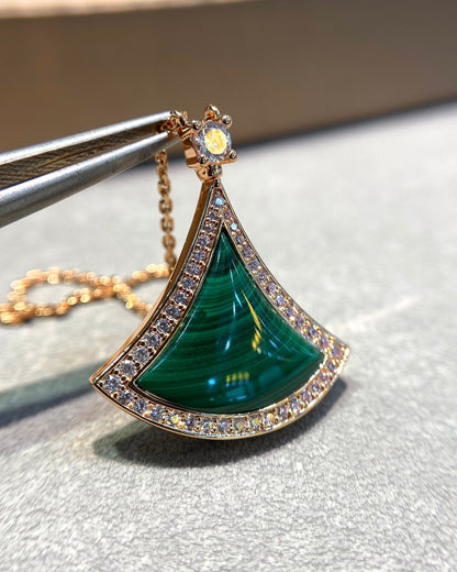 [⭐Sparkve]DREAM MALACHITE DIAMOND PAVED PINK GOLD NECKLACE