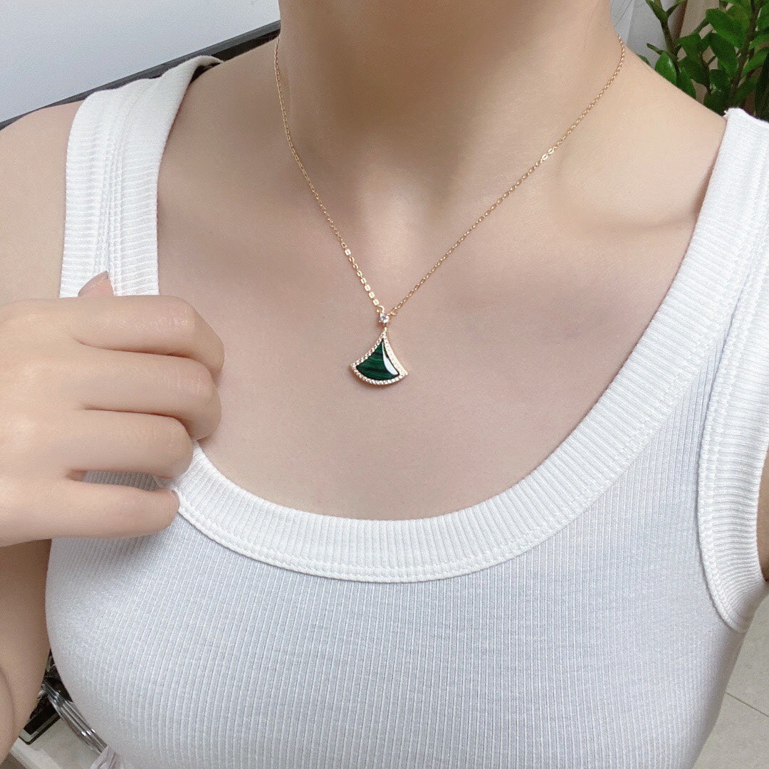 [⭐Sparkve]DREAM MALACHITE DIAMOND PAVED PINK GOLD NECKLACE