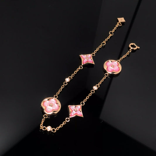 [⭐Sparkve]STAR AND SUN 4 MOTIF PINK MOP PINK GOLD BRACELET