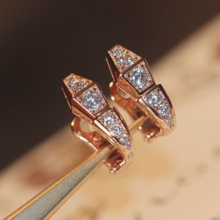 [⭐Sparkve]SERPENT PINK GOLD DIAMOND EARRINGS