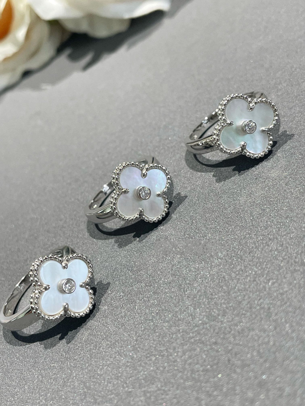 [⭐Sparkve]CLOVER SILVER MOP DIAMOND RING