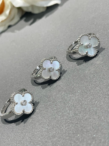 [⭐Sparkve]CLOVER SILVER MOP DIAMOND RING