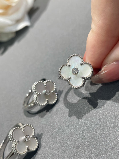 [⭐Sparkve]CLOVER SILVER MOP DIAMOND RING