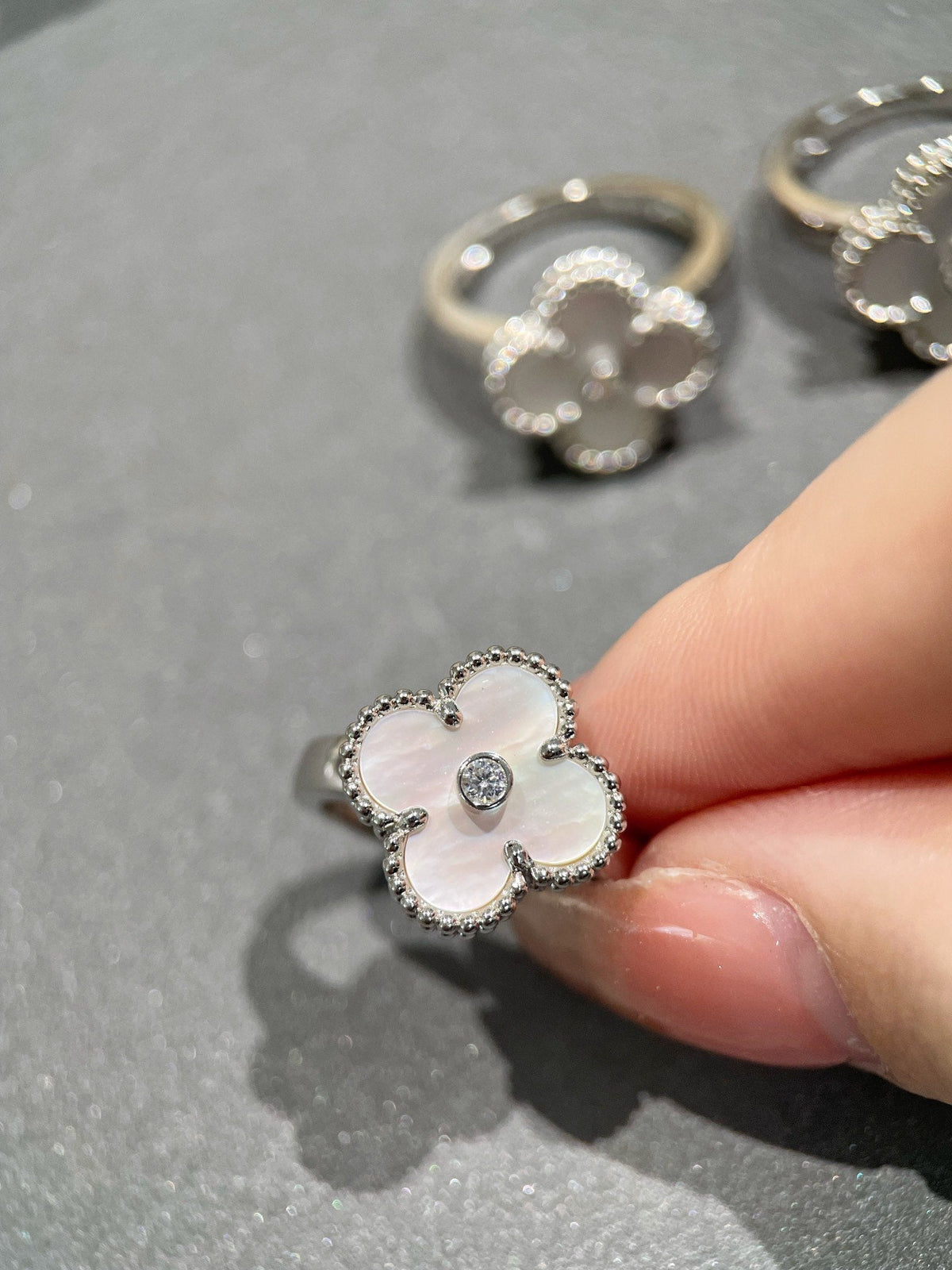 [⭐Sparkve]CLOVER SILVER MOP DIAMOND RING