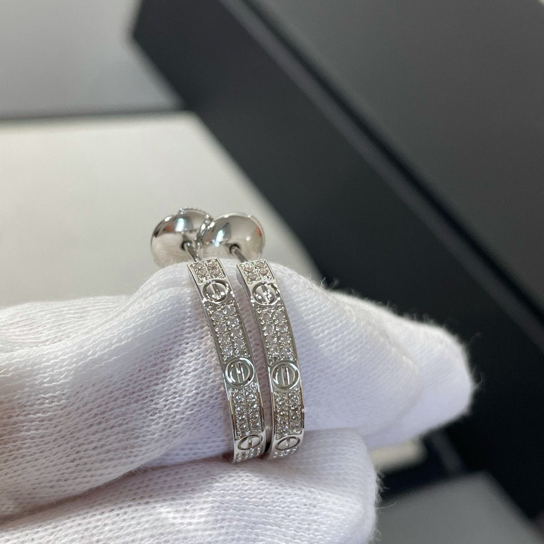 [⭐Sparkve]LOVE DIAMOND SILVER HOOP EARRINGS