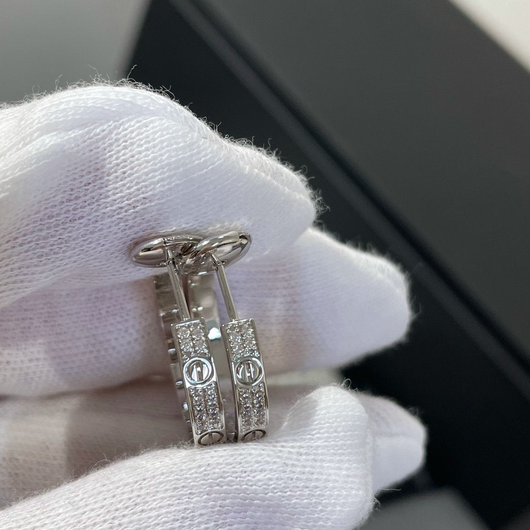[⭐Sparkve]LOVE DIAMOND SILVER HOOP EARRINGS