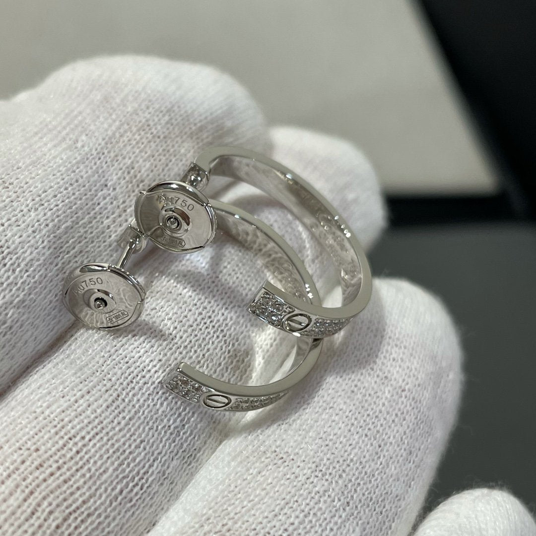[⭐Sparkve]LOVE DIAMOND SILVER HOOP EARRINGS