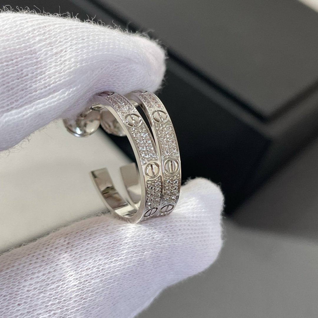 [⭐Sparkve]LOVE DIAMOND SILVER HOOP EARRINGS