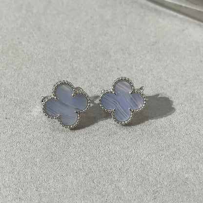 [⭐Sparkve]CLOVER CHALCEDONY SILVER STUD EARRINGS