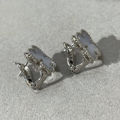 [⭐Sparkve]CLOVER CHALCEDONY SILVER STUD EARRINGS
