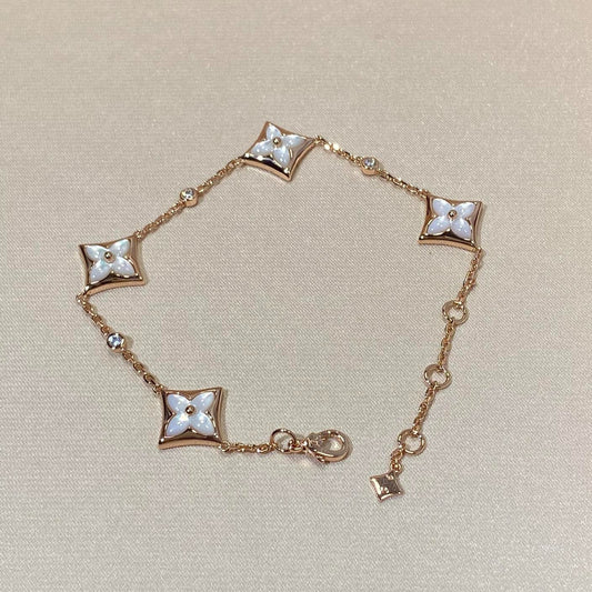 [⭐Sparkve]STAR 4 MOTIF MOP DIAMOND PINK GOLD BRACELET