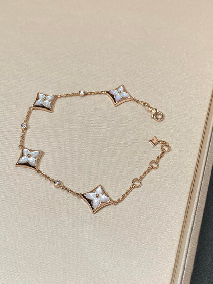 [⭐Sparkve]STAR 4 MOTIF MOP DIAMOND PINK GOLD BRACELET
