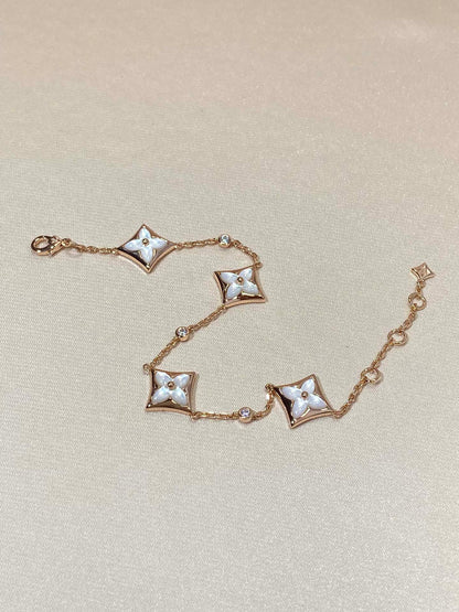 [⭐Sparkve]STAR 4 MOTIF MOP DIAMOND PINK GOLD BRACELET